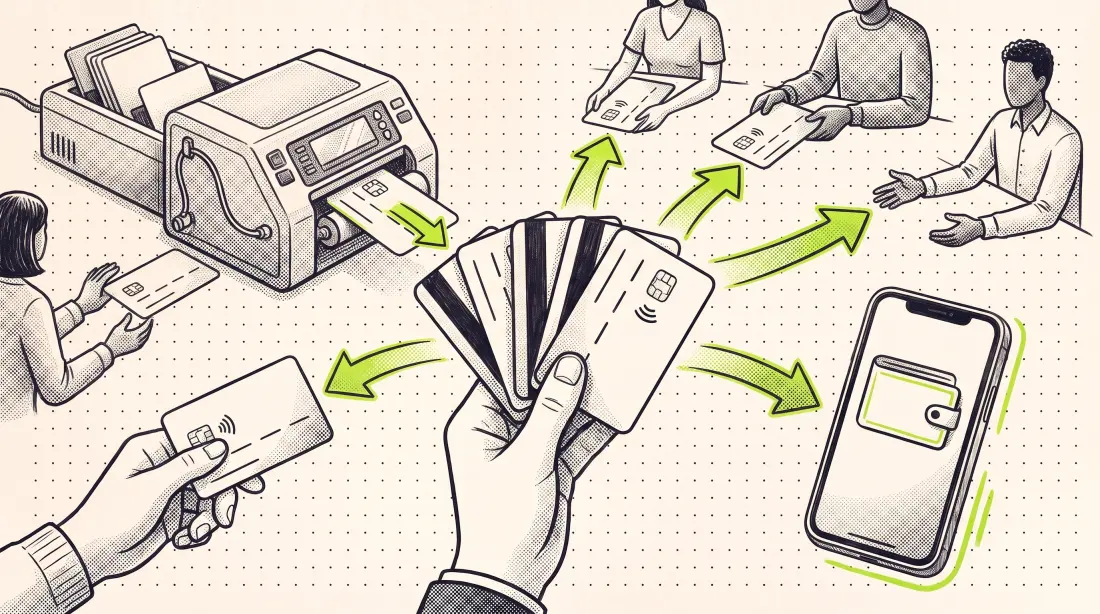 Physical and virtual cards issued outward to customers, staff and partners