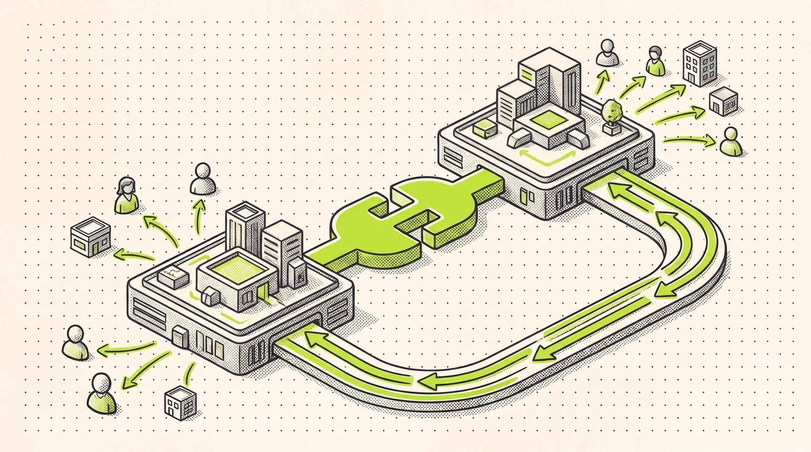 Two platforms connecting through an integration, with revenue flowing back to the partner